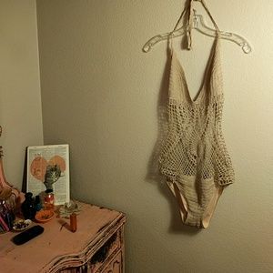 BCBG Max Azria crochet style one piece swimsuit